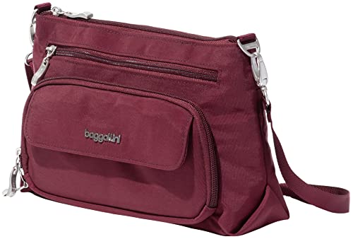 Baggallini Original Everyday 11x7.5 Crossbody Bags Rfid Protected Lightweight Nylon Zippered Travel Purse - color: Dark Cherry, style: Slim Strap