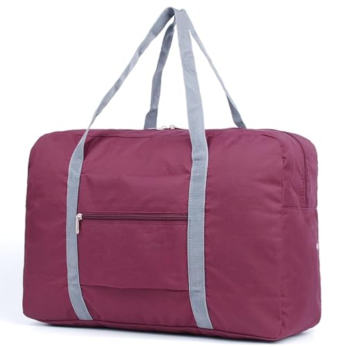 Lightweight Foldable Travel Duffel Bag – Compact Carry-On Luggage for Overnight Trips, Unisex Weekender Bag (Wine red) - color: Wine red