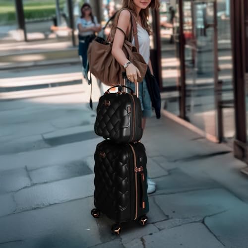 2-Piece Set(14/20in) Carry On Luggage,Expandable w/TSA LOCK - color: BLACK, size: 20 inch + 14 inch Set