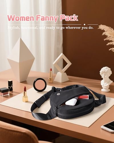 Smasrob Fanny Pack for Women, Crossbody Sling Bag Waist Bag with Pockets - color: Black