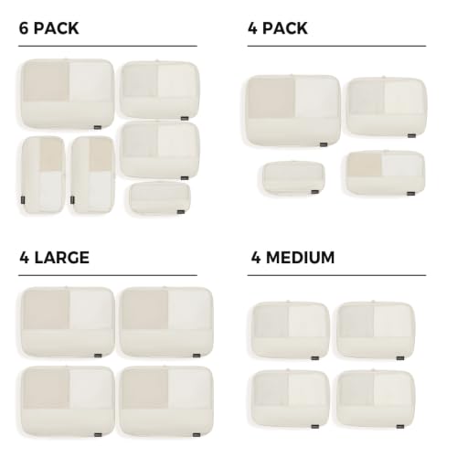 4 Piece Compression Packing Cubes for 3–7 Day Travel, Off White - color: Off White, size: 4 Pack