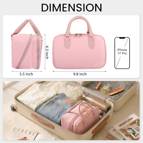 HauteHues Travel Makeup Bag for Women Stand Up Cosmetic Toiletry Case, Pink - color: Pink