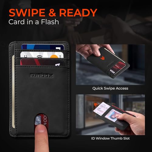 RUNBOX Slim Wallet for Men and Women, RFID Blocking Leather Card Holder - color: Classic Black