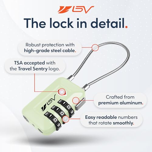 BV Luggage Locks TSA Accepted, Travel Sentry Approved 3-Digit Combination Suitcase Locks with Open Alert & Flexible Cable for Travel, Backpacks, Lockers, Cases, Mint Green, 2 Pack - color: Mint Green 2-Pack