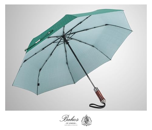 Balios Folding Umbrella Lux Hardwood Handle Auto Open Close - color: Herringbone Jade Green