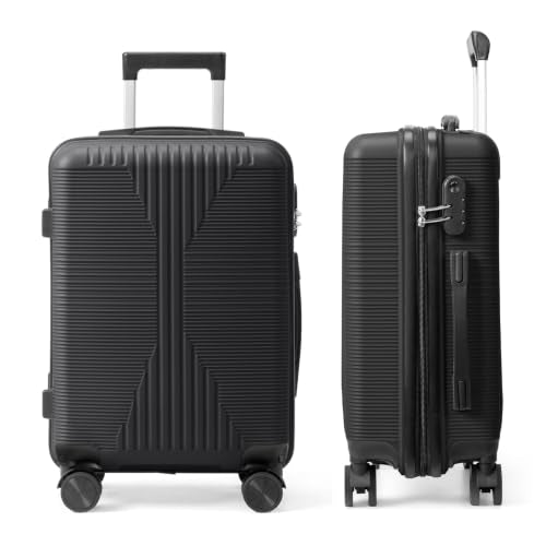 22 Inch Carry On Luggage, Lightweight PP Hardshell Suitcase with Spinner Wheels & Built-in Lock, Durable Hardside Travel Bag Airline Approved (Black) - color: Black