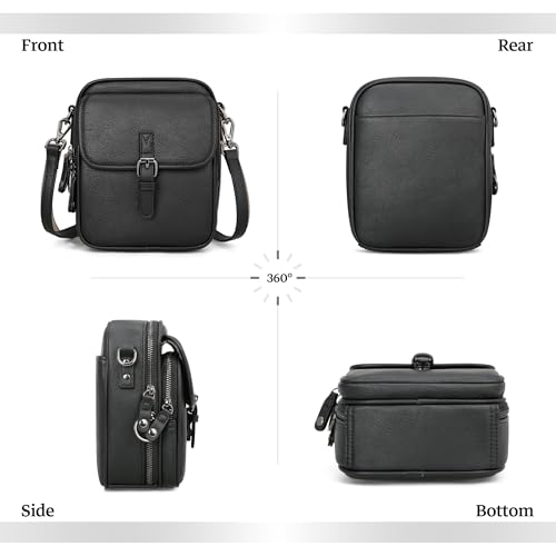 Leather Crossbody Bag for Women Small Anti Theft Messenger Purse - color: Black