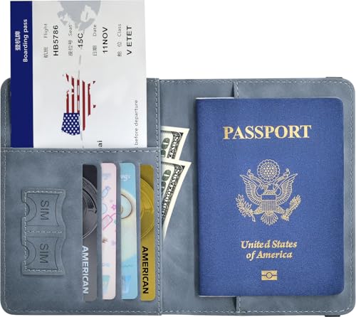 KAOBAN RFID Blocking Passport Holder & Boarding Pass Travel Wallet - color: Marine Grey