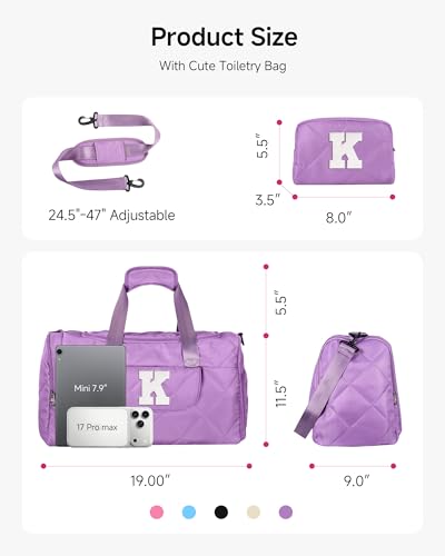 Elilier Dance Bag, Gifts for Teen Girls, Kids Duffle Bag, Letter E - color: Purple, style: E