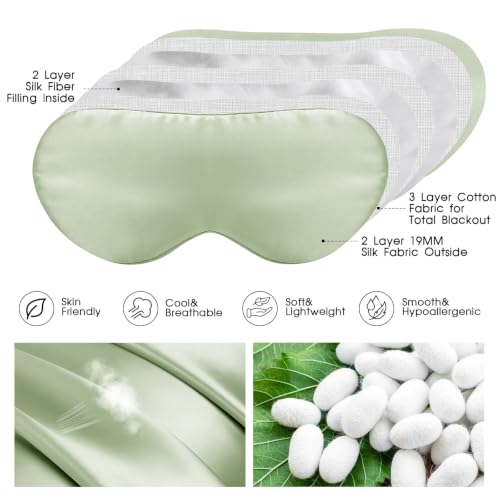 100% Mulberry Silk Eye Mask for Sleeping with Silk Wrapped Adjustable Strap,Mint Green - color: Mint Green