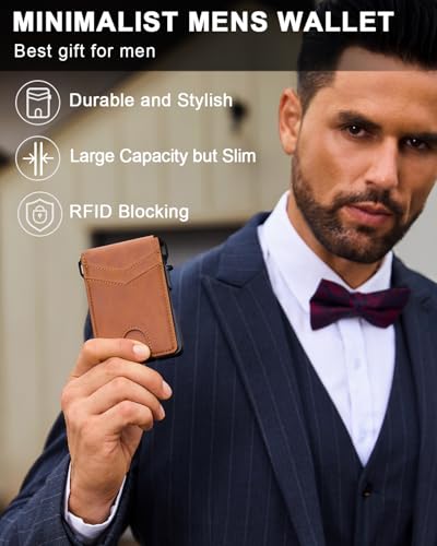 Wallet for Mens Minimalist Wallet 9-13 Cards RFID Blocking Slim Wallet - color: Brown
