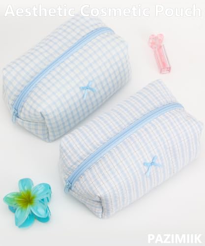 PAZIMIIK Cozy Makeup Bag for Women,Zipper Cosmetic Pouch,Plaid Blue - color: Plaid Blue