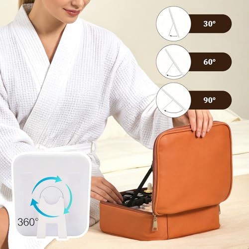 Travel Makeup Bag with Mirror & 8 Adjustable EVA Dividers, Camel - color: Camel-8 Dividers