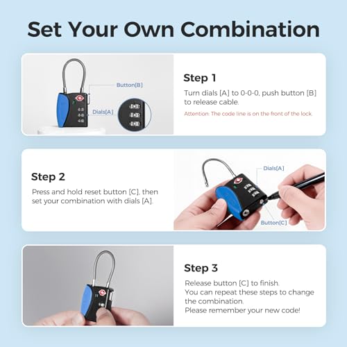 pack all TSA Approved Travel Luggage Locks, Resettable 3-Digit Code - color: Navy, size: 4 Pack