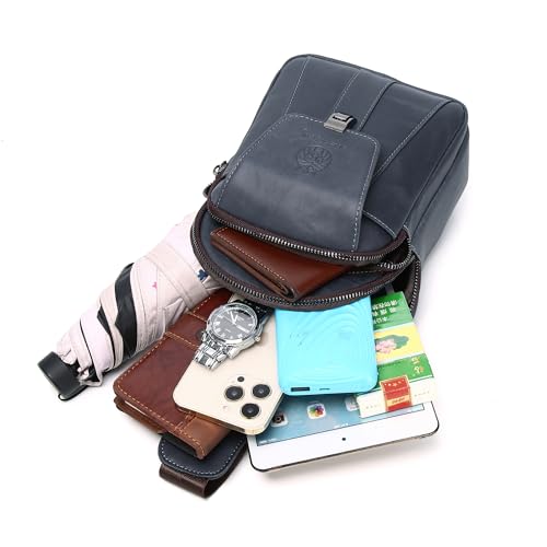 LUKZIJAES Genuine Leather Sling Bag for Men - color: #10-blue