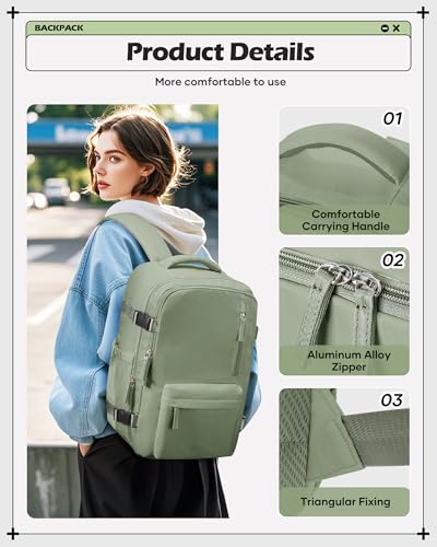 winspansy Travel Backpack for Women Men Essentials Carry on Luggage Flight Approved Personal Item Bag Work Backpack - color: Green