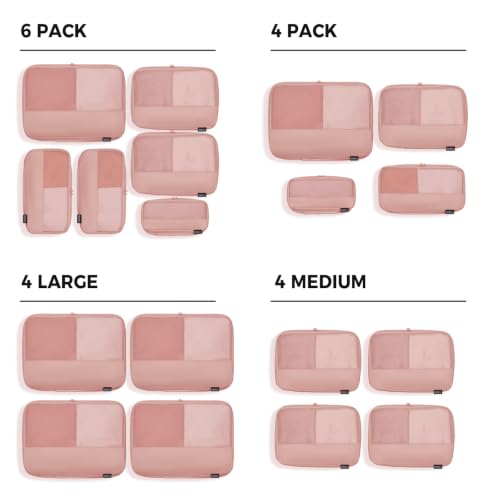 4 Piece Compression Packing Cubes for 3–7 Day Travel, Dusty Pink - color: Dusty Pink, size: 4 Pack