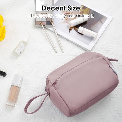 Narwey Travel Makeup Bag Toiletry Bag, Wide Open Cosmetic Bag for Women - color: A-Dusty Rose, size: Small