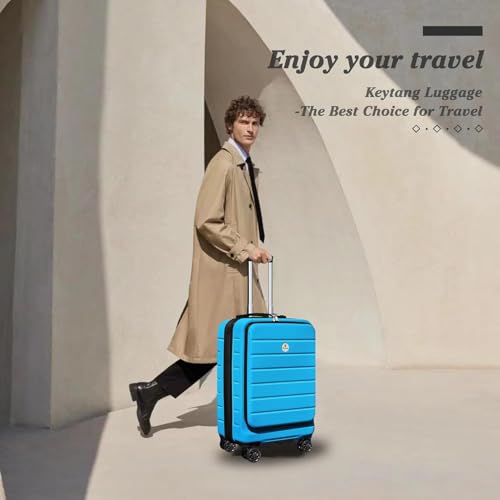 KEYTANG Classic 20" Carry-On with TSA Lock Spinner Wheels, Lightweight Hardside Expandable Suitcase with Front Open Pocket Compartment, Blue - color: Blue, size: 777-Carry-on