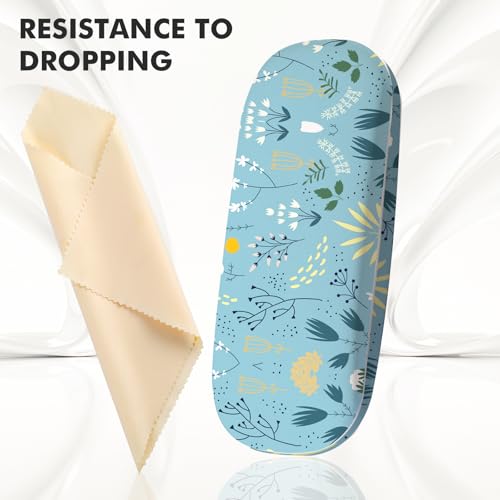 Glasses Case Hard Shell,Portable Protective Eyeglasses Case, Eyeglass Holder Box with Cleaning Cloth,for Women Men - color: Blue Flower
