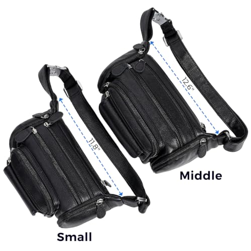 TIDING Leather Fanny Pack Multi-Pockets Waist Belt Bag for Men - color: Black