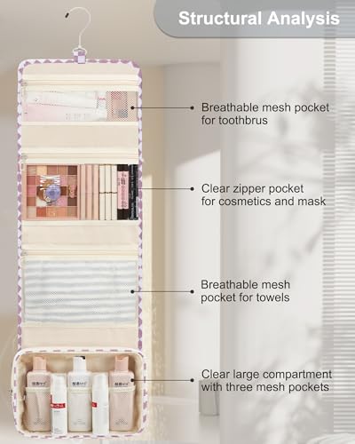 Relavel Hanging Toiletry Bag, Travel Toiletries Bag with Hanging Hook - color: 02 Checkboard Purple, size: Large