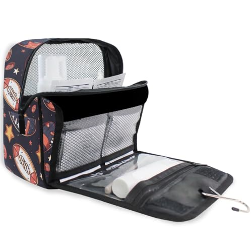 senya Hanging Travel Toiletry Bag Rugby Balls Kit Makeup Case Cosmetics Organizer for Men Women - color: Rugby Balls