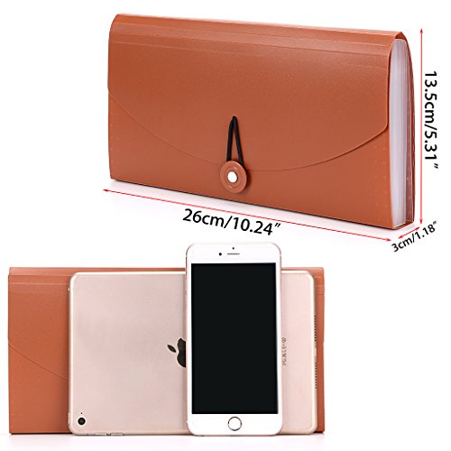 BTSKY Expanding File Folder -13 Pockets Small Accordion File Folder Expandable Card Ticket Holder File Storage Folder Check Bill File Folder Plastic Business Document Organizer Wallet Case, Brown | Small Accordion File Folder Expandable Card Ticket Holder