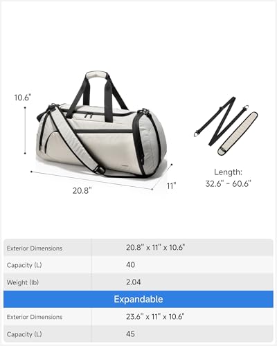 LUGGEX Duffle Backpack with Shoe Compartment, 40L Expandable Gym Travel Bag - color: Ivory