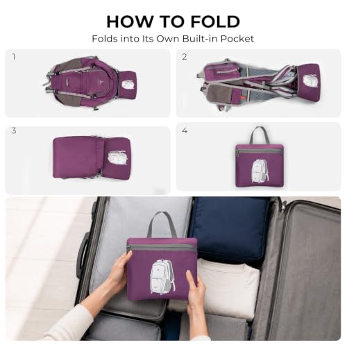 20L Small Hiking Backpack for Women Men, Lightweight Packable Daypack - color: Purple