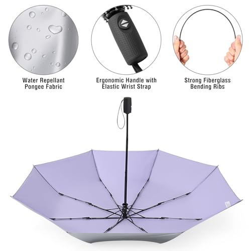 G4Free UPF 50+ UV Protection Travel Umbrella 42/46 Inch Auto Open Close - color: Light Purple/Silver, size: 46 inch