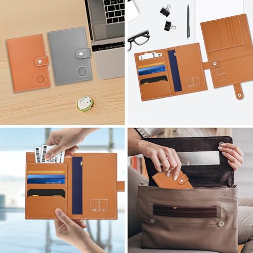 Genuine Leather Slim Passport Holder with RFID &Tracker Slot (Brown) - color: Brown