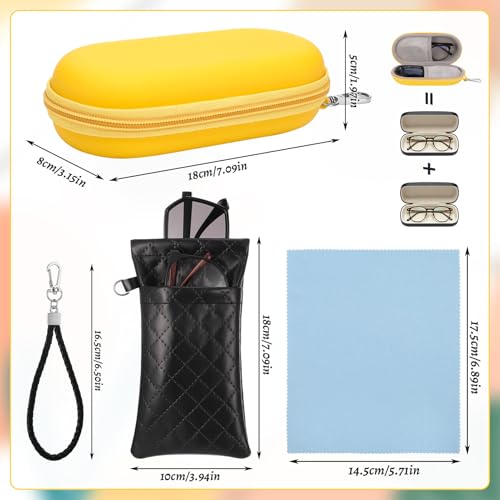 JATEBI Double Eyeglass Case 2 in 1 Hard Shell with Pouch Cleaning Cloth