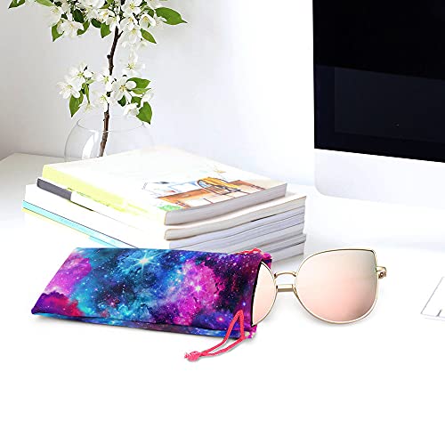 WIRESTER Set of 3 Polyester Sunglasses Pouch, Eyeglasses Soft Case with Drawstring Closure - color: Blue Purple Galaxy Nebula