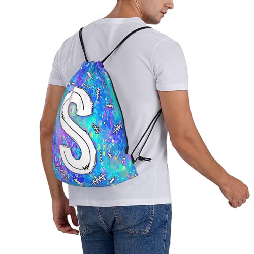 Drawstring Backpack Bag Sport Gym Sackpack Initial Blue Draw String Cinch Bags Bulk String Backpack Storage Bag for Women Men Letters S - color: Letters S