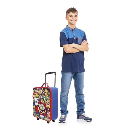 Super Mario Bros Character Group Shot 14" Youth Blue Soft Sided Luggage - color: Super Mario Group Shot Blue