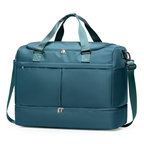 Travel Duffel Bag with Shoe Compartment,Overnight Weekender Bags for Women - color: Peacock Blue