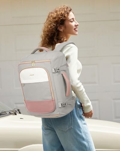 LOVEVOOK Travel Backpack Carry on Flight Approved for Women/Men - color: Gray & Pink, size: 50L-4PCS