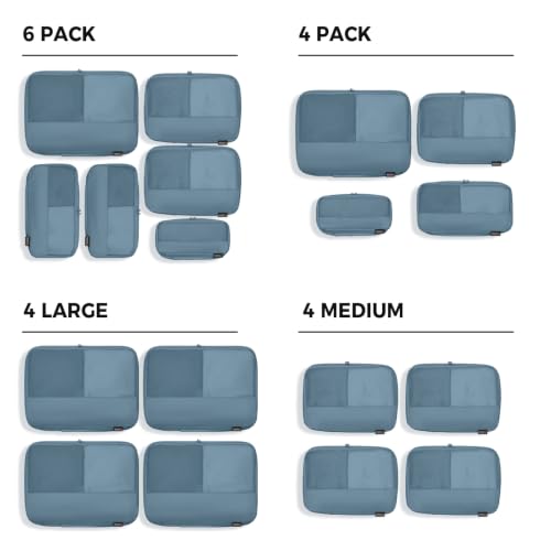 4 Piece Compression Packing Cubes for 3–7 Day Travel, Gray Blue - color: Gray Blue, size: 4 Pack