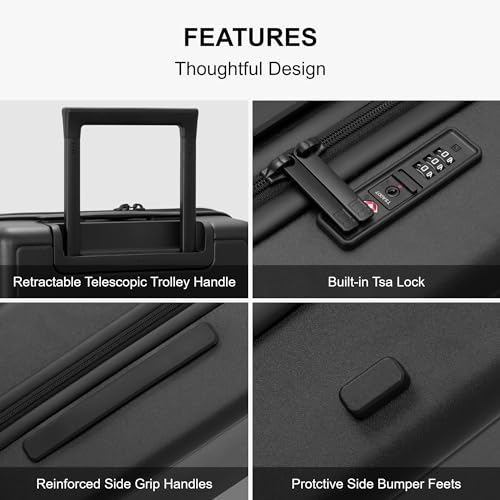 LEVEL8 Elegance Matte Luggage Set, 20 Inch Carry-on Luggage, 24&28 Large Suitcase Lightweight Hardside Suitcases with Wheels,Tsa Lock,3-Piece Set(20/24/28), Black - color: Black, size: 20/24/28-Inch