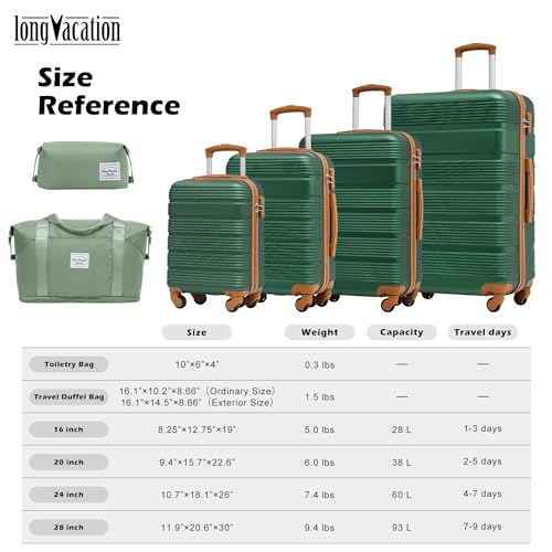 LONG VACATION Luggage Sets with Spinner Wheels, Suitcase Set 6 Piece - color: GREEN-BROWN, size: 6 piece set