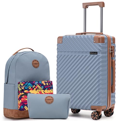 Cosbarn Luggage Sets 5 Pcs Suitcases with Wheels, 20"/24"/28",SkyBlue - color: SkyBlue, size: 5 Piece Sets (20/24/28/Db/Tb)