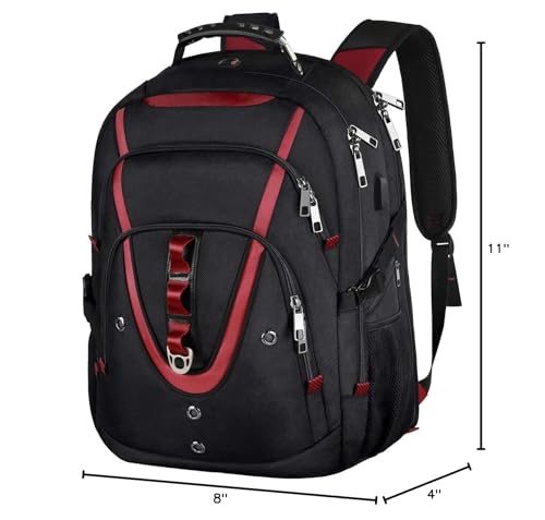 18.4 Inch Laptops Backpack, Red 55-60L Large Travel Laptop Backpack - color: Black-red, size: 18inch(21.5*16.3*9.9")
