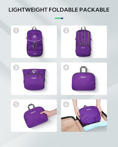 WATERFLY Large Lightweight Packable Hiking Backpack Foldable Travel Daypack - color: D-purple, size: 35L