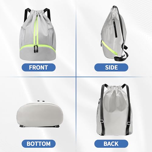 JELUTAR Drawstring Backpack Gym Bag with Shoes Compartment, Grey - color: Grey, size: Large