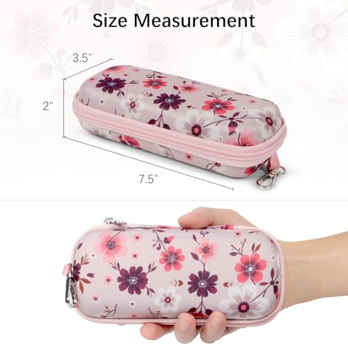 Double Eyeglasses Case for Dual Sunglasses, Hard Shell with Zipper - color: Pink Flower
