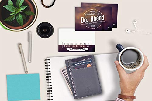 Cochoa Front Pocket Wallet for Men Women Slim Minimalist Real Leather RFID Blocking Credit Card Holder - color: GREY NAPPA