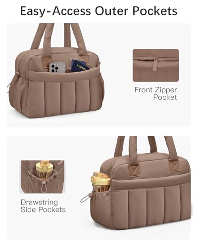oscaurt Gym Bag for Women Lightweight Duffle Bag for Travel with Toiletry Pouch Water Resistant Carry On Weekender Overnight Duffel - color: Brown-Set