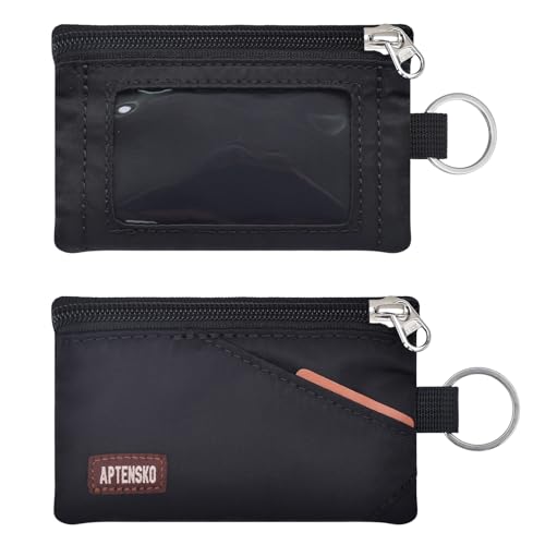 RFID 차단 여행용 지갑, 조절 가능한 랜야드 포함, 작은 나일론 지퍼 파우치 및 신분증, 신용 카드, 현금, 열쇠, 통근자용 배지 홀더, 블랙., 끈이 달린 RFID 차단 여행용 지갑 - color: 블랙.