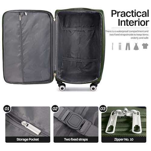 3-Piece Softside Set,Expandable 15% Luggage Set,w/LOCK - color: Green-Grey, size: 3-Piece Set (20"/24"/28'')